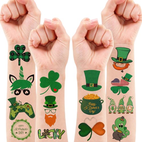 106 PCS Saints St. Patrick's Temporary Tattoos Sticker Saints St. Patrick's Day Irish Parade Day Birthday Party Decorations Supplies Favors Gifts Girls Boys Cute Tattoo School Rewads Shamrock Lucky