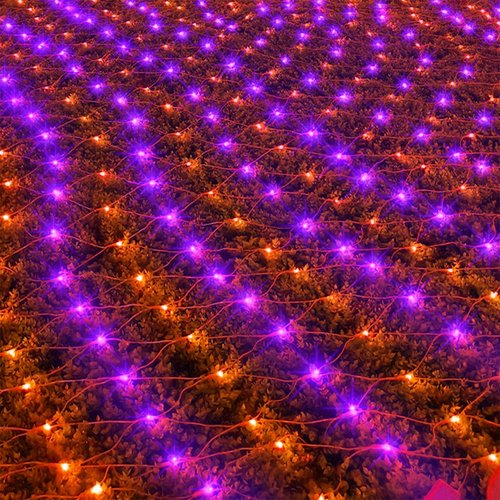 LJLNION Halloween Net Lights, 360 LED 12ft x 5ft Connectable Mesh Fairy String Lights, 8 Modes Low Voltage Safe Adaptor for Xmas Trees Bushes Wedding Outdoor Garden Yard Decorations, Orange & Purple