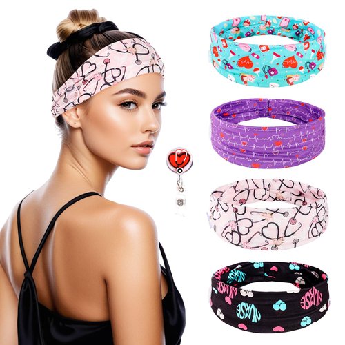 DOCILA Heart Wide Heabdbands Women With Button Badge Elastic Nurse Head Hair Bands No Slip Headpieces Medical Assistant Costume Outfits Valentine's Day Gifts