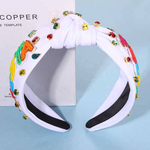 YAHPERN Mexican Headband for Women - Fiesta Knotted Headband with Beaded Lettering & Rhinestone - Cinco De Mayo Hair Accessory - Wide Top Knot Headband - Party Favors Gifts