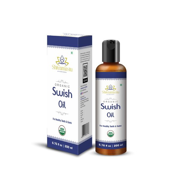 Shivamastu Ayurveda Swish Oil– Organic Oil Pulling Rinse with Coconut Oil– for Oral Health, Teeth, & Gums* – 6.76 fl oz - 200ml