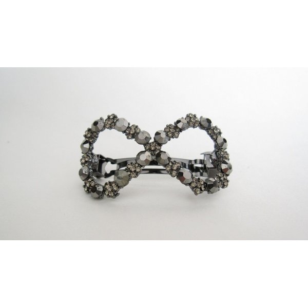 Generic Dark gray bow shaped crystal hair barrette clip for thicker hair