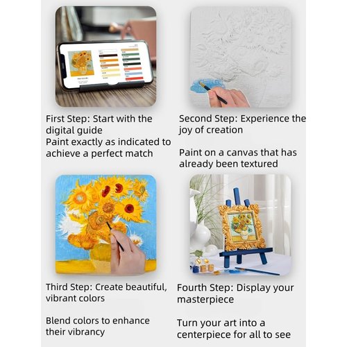 LONG QUAN CELADON Van Gogh 3D DIY Painting Kit for Adults and Kids - Canvas, Frame, Paints & Brushes - Creative Home Decor & Art Craft Set