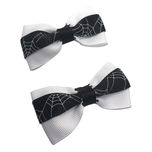 Halloween Spider Web Girls Hair Bow Set, Little Girl Bows, Pigtail Hair Bows, Toddler Hair Bows,