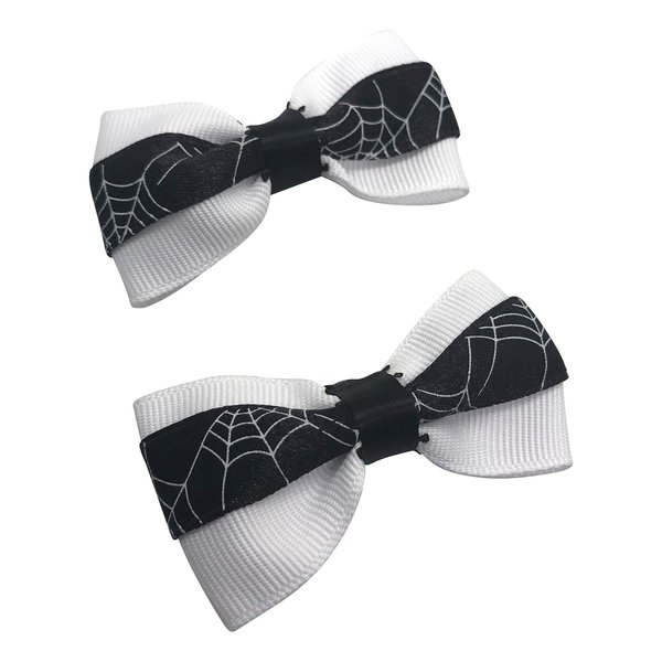 Halloween Spider Web Girls Hair Bow Set, Little Girl Bows, Pigtail Hair Bows, Toddler Hair Bows,