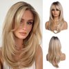 Esmee 20 Inches Long Straight Blonde with Dark Roots Layered Synthetic Hair Wigs for Women Daily Party Use.