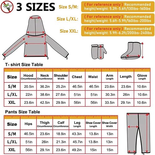 HOMEYA Bug Jacket L/XL, Anti Mosquito Netting Suit with Zipper on Hood Ultra-fine Mesh Pants Mitt Socks with Free Carry Pouch for Protecting Hunting Fishing Men Women