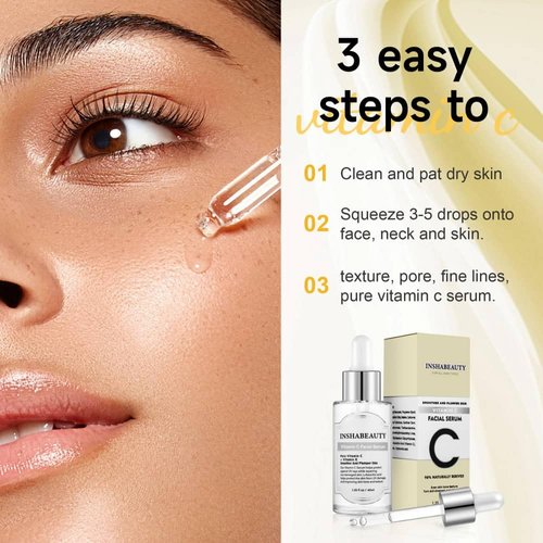 Vitamin c face serum with hyaluronic acid and vitamin e,Skin care, Anti ageing,Anti wrinkles, Smoother and Plumper Skin beauty products 1.35 fl oz