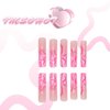 IMSOHOT Square Press on Nails Extra Long French Tips Fake Nails with Glitter Pink Wave Designs Glossy Squoval Full Cover Gel Glue on Nails for Women 24pcs