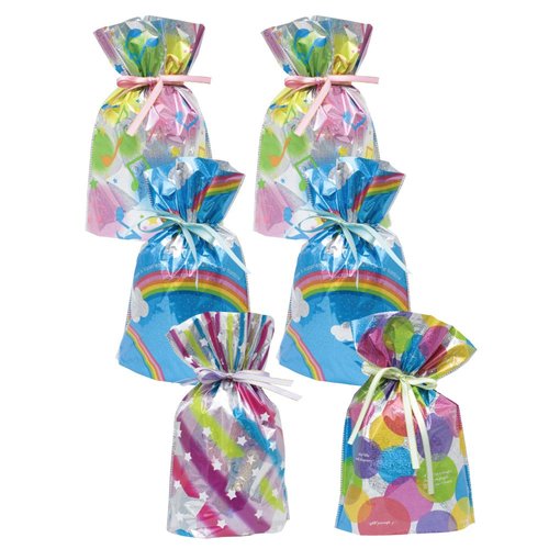 Gift Mate 21008-6 6-Piece Drawstring Gift Bags, Medium, Celebration Assortment
