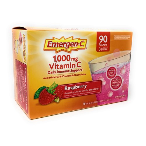Emergen-C Dietary Supplement, 1,000mg Vitamin C, Raspberry Flavor, 90-Count