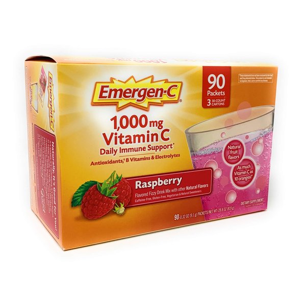 Emergen-C Dietary Supplement, 1,000mg Vitamin C, Raspberry Flavor, 90-Count