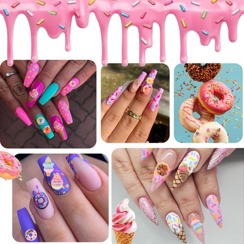 BAIYIYI 50PCS 3D Dessert Nail Charms Mixed Kawaii Donuts Dessert Ice Cream Cake Resin Nail Art Charms Flatback Slime Resin Charms for Acrylic Nails DIY Craft Accessories