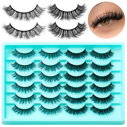 LoveOurHome 12 Pairs Faux Mink Lashes Wispy Lashes 8D Curl Volume False Eyelashes Flully Eye Lash Extesnion Fake Lashes 2 Style Pack Natural Look Fake Eyelash with Tweezers for Women Girls