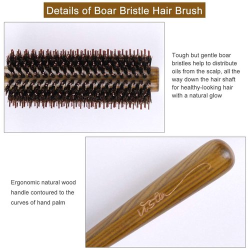 Vista Round Hair Brush Boar Bristle Wooden Hair Brush for Women Blow Drying Handle Anti Static Hairbrush for Hair Styling, Drying, Curling