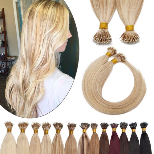SEGO Nano Tip Hair Extensions Human Hair Balayage Nano Beads Pre-bonded Seamless Nano Ring Highlight Hair Extensions for Women 1g/strand 50g/pack -22 Inch -18P613 Ash Blonde&Bleach Blonde