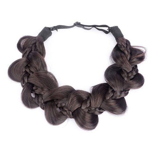 Gledola Bridal Hair Accessories Wide KinkyFishtail Plaited Braids Headband Braided Synthetic Hair Elastic Stretch, for Women, Bride (Brunette Brown)