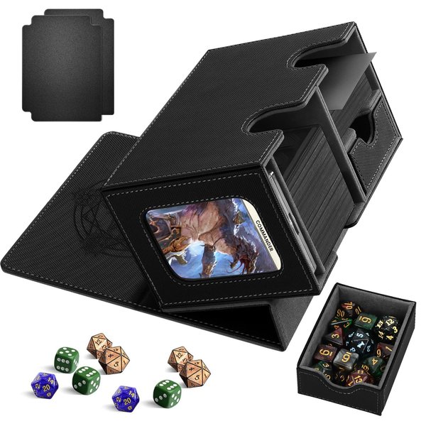 ATPWONZ Card Deck Box for MTG Commander Display,Card Deck Box Fits 200+ Double Sleeved Cards,Magic TCG Trading Card Storage Box with Dice Tray,2 Dividers and 35pt Magnetic Card Holder