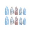 Hkanlre Medium Almond Press on Nails Blue Heart Fake Cute Nails Tips Full Cover False Bling Nails for Women and Girls 24PCS