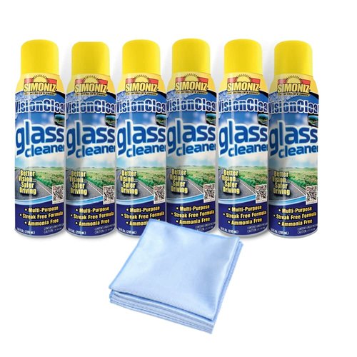 Simoniz Vision Clear Glass Cleaner - 6 aerosol cans with 3 Glass cleaning clothes Glass Cleaner