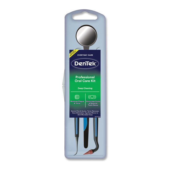 DenTek Professional Oral Care Kit, Advanced Clean- Portable, Multiple Tips, Dental Pick, Scaler, Stimulator, and Dental Mirror, White