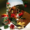 Tanbucht 882pcs Ornaments Christmas Music Bouquet Vase Decoration Building Set,with Red Roses Flowers,Gingerbread,Pine Cones, Santa Claus,Candy,Pine Tree,Hidden Music Box, (Bouquet)