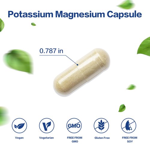 Potassium Magnesium Supplement 1000mg, Magnesium Potassium Zinc Aspartate Support Vascular, Bone, Heart, Muscle & Nerve Health, Non-GMO, Vegan, (120 Capsules)