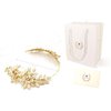 OUMOU The White Ribbon at the 2 Ends for Tying a Bow Hair Accessory Roman Goddess Leaf Branch Dainty Pearls Bridal Headpiece Head Dress Boho Alice Band with Crystal (Rose Gold, 16")