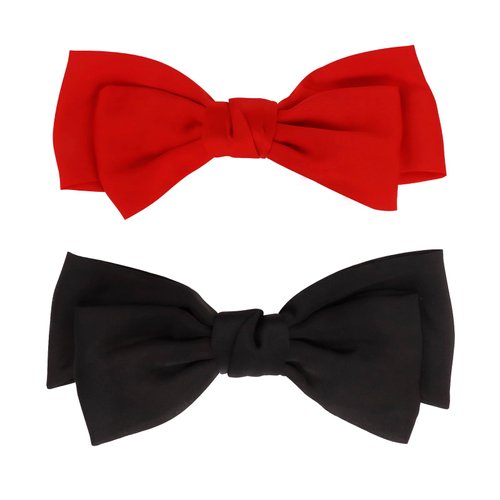 KICOSY 2PCS Hair Bows for Women Black Red Hair Bows for Girls Coquette Bows for Hair Silk Bowknot Hair Clips French Style Bow Hair Barrettes Clips