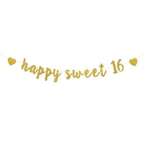 Happy Sweet 16 Banner 16 and Fabulous Cheer to 16 Years Sweet Sixteen Gold Glitter Happy 16th Birthday Party Decorations