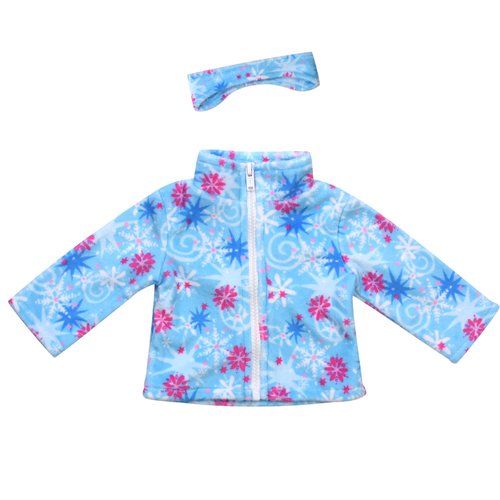 Sophia's 18" Doll 2 pc. Light Blue Print Winter Snowflake Fleece Jacket and Earwarmer