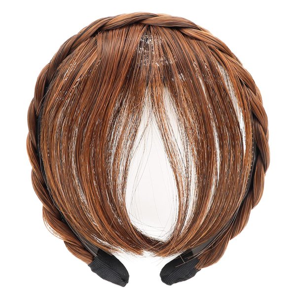 FERCAISH Front Hair Bangs Wigs Headband, Front Hair Bangs Fringe Hair Extensions Synthetic Wigs Headband for Women Girls(Light Brown)