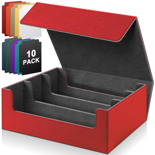 KKU 1800+ Card Storage Box for Trading Cards, PU Leather Card Deck Case, Magnetic Closure Collectible Card Protectors Fit for Magic Game Cards (Red&Black)
