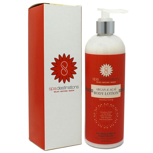 Moisturizing Body Lotion with Argan & Acai Vitamins and Antioxidants Mango Pomegranate Scent Light Non Greasy Soaks right into the Skin 16 oz with pump included