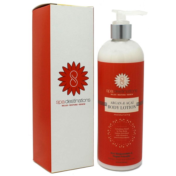 Moisturizing Body Lotion with Argan & Acai Vitamins and Antioxidants Mango Pomegranate Scent Light Non Greasy Soaks right into the Skin 16 oz with pump included