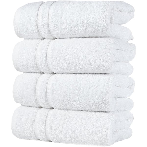 Hawmam Linen White Hand Towels 4-Pack -16 x 29 Turkish Cotton Premium Quality Soft and Absorbent Small Towels for Bathroom