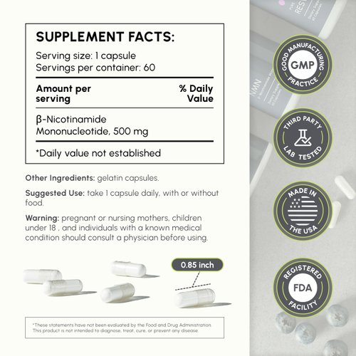partiQlar NMN Supplement 500mg – Nicotinamide Mononucleotide NMN & Booster for Cellular Energy, Longevity & Healthy Aging – 2-Month Supply (60 Capsules)