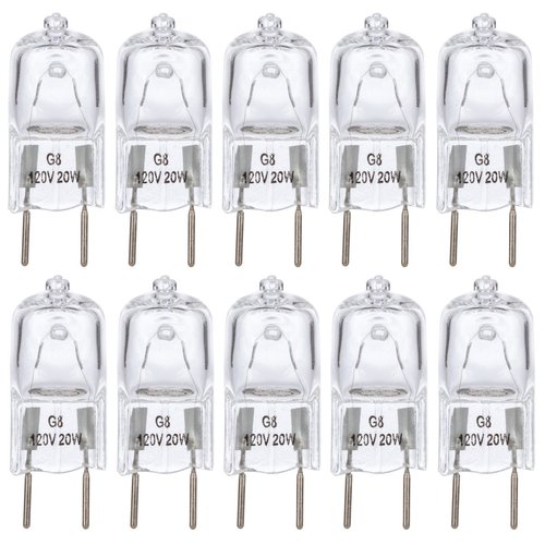 Simba Lighting Halogen Light Bulb G8 T4 20W JCD Bi-Pin (10 Pack) Shorter 1-3/8" (1.38") Length for Under Cabinet Puck Lights, Kitchen Hood, Landscape Lights, Desk Lamps 120V Dimmable, 2700K Warm White