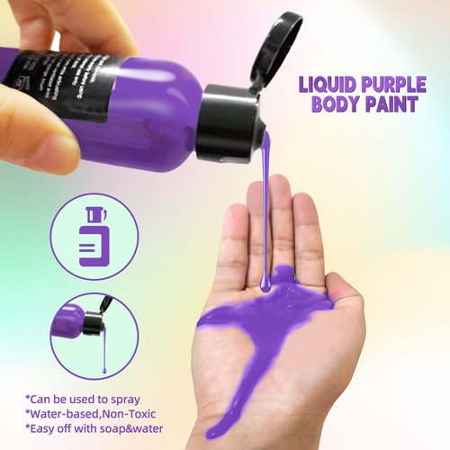 Go Ho Makeup Purple Body Paint(2.1 oz),Water Based Purple Face Paint and Body Paint for Airbrush Makeup Special FX, Cosplay, and Halloween Make up