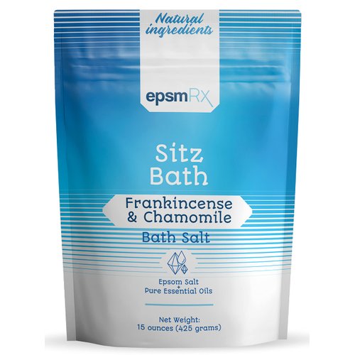 epsmRx Sitz Bath Salt 15 Oz Epsom Salt Bath Soak Pouch, Frankincense Essential Oil, Chamomile Essential Oil
