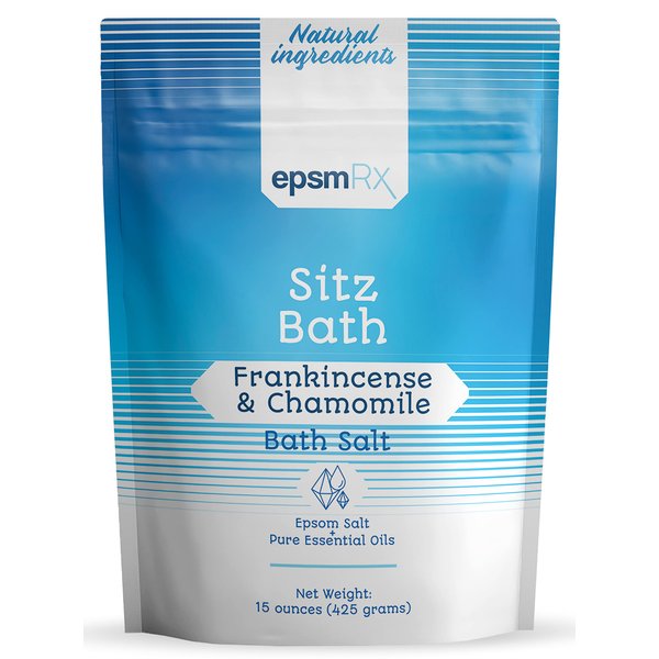 epsmRx Sitz Bath Salt 15 Oz Epsom Salt Bath Soak Pouch, Frankincense Essential Oil, Chamomile Essential Oil