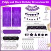Purple Black Birthday Decorations for Women Girls, Happy Birthday Party Decorations for Her Him Bday Party Supplies Balloons Tablecloth Foil Fringe Curtains Hanging Swirls Decor Pennant Flag