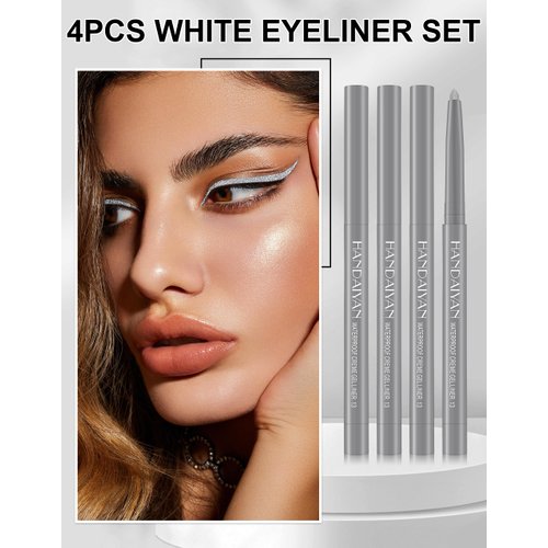 Jutqut 4PCS Shimmer Silver Eyeliner Pencil, Eye Liner Pencils, Waterproof Eyeliner Pencil & Smudge Proof Long-lasting, Eye Shadow Pencil, High-Pigmented Colorful Eye Liner Pencils, Retractable Pencil