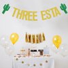 Three esta Banner,Mexican Fiesta 3rd Birthday Party Decorations, Child 3 Year Old Party Supplies Gold & Green