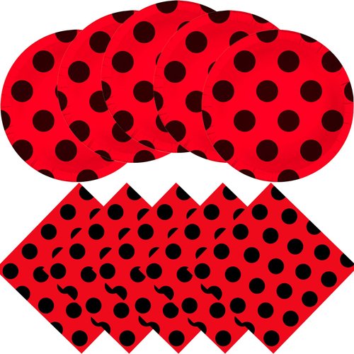 Ladybug Birthday Party Supplies, Include 20 Ladybug Plates and 20 Ladybug Napkins, Ladybug Party Dinner Dessert Plate Napkins Birthday Tableware Decorations for Girls