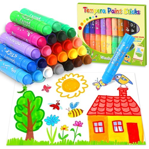Jumlys 24 Colors Tempera Paint Sticks, Washable Paint Sticks for Kids and Toddlers, Perfect Art and Craft Supplies for Painting and Coloring, Suitable for Paper, Canvas and Stonn (Each 0.21 Ounce)