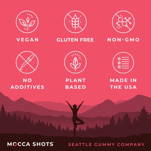 SGC Seattle Gummy Company Caffeine Energy Gummies 6-Pack, Raspberry Chocolate Mocca Energy Chews, Nootropic, Vegan, Plant-Based, Gluten Free, 200mg Caffeine