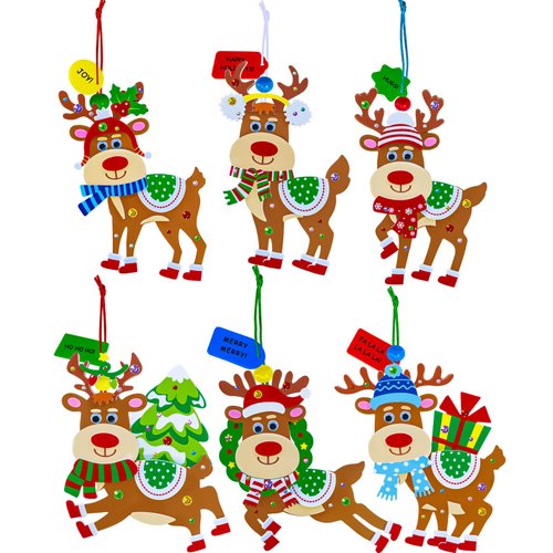 Winlyn 24 Sets Christmas Craft Kits Winter Crafts DIY Xmas Reindeer Ornaments Decorations Festive Foam Stickers Christmas Arts and Crafts for Kids Holiday Home Classroom Art Activities Party Favors
