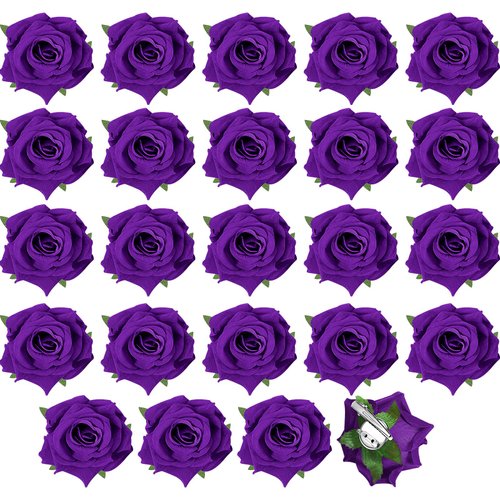 24 Pcs Flower Hair Clip Flower Hairpin Rose Brooch Floral Clips 2.8" Rose Flowers Hair Clips Hair Flowers Headpieces Hair Accessories for Woman Bridal Bridesmaid Wedding Party(Purple)