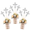 12 Pack Cross Centerpiece Sticks Glitter Baptism Christianity God Bless Table Centerpiece Sticks for Religious Theme First Holy Communion Birthday Party Supplies Silver